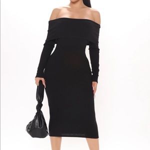 Black midi off the shoulder sweater dress